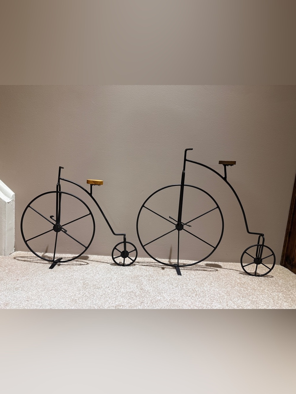 Matching Metal Penny-Farthing Bicycle Decor Set – Large & Small Freestanding